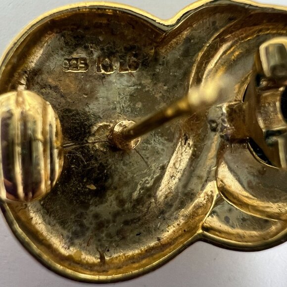 Vintage Kai Yinlo 925 Sterling Silver Clip-On Earrings With Blue & Black Cabocho - Picture 3 of 3